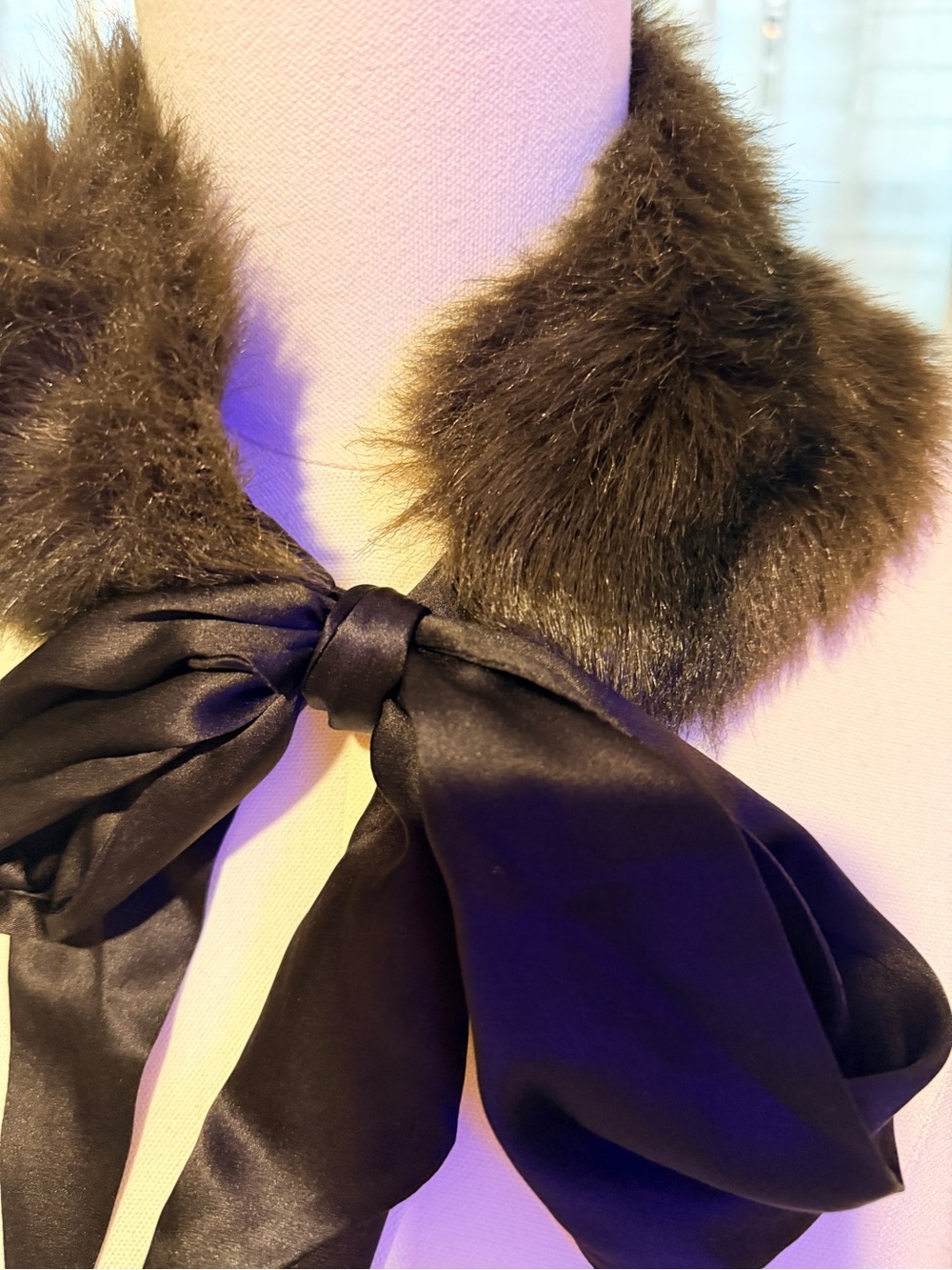 Banana Republic Brown Faux Fur Collar with Black Satin Bow